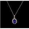 Image 1 : 4.00ct Tanzanite and Diamond Pendant With Chain - 14KT White Gold