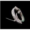 Image 2 : 1.00ctw Diamond and Emerald Brooch - 14KT White Gold