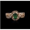 Image 2 : 14KT Rose Gold 0.42ct Emerald and Diamond Ring