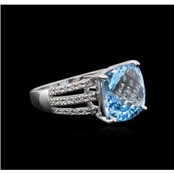 14KT White Gold 9.91ct Topaz and Diamond Ring