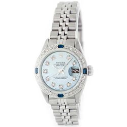 Rolex Stainless Steel Diamond And Sapphire DateJust Ladies Watch