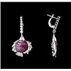 Image 2 : 2.50ctw Pink Sapphire and Diamond Earrings - 18KT White Gold