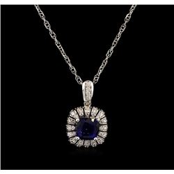 3.30ct Tanzanite and Diamond Pendant With Chain - 14KT White Gold