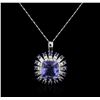 Image 2 : 14KT White Gold 11.90ct Tanzanite, Sapphire and Diamond Pendant With Chain
