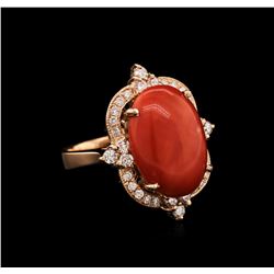 14KT Rose Gold 7.57ct Pink Coral and Diamond Ring