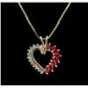 Image 1 : 0.45ctw Ruby and Diamond Heart Pendant With Chain - 14KT Yellow Gold