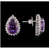 Image 2 : 14KT White Gold 10.38ctw Amethyst and Diamond Earrings