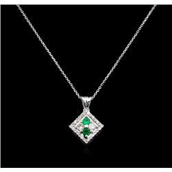 0.15ctw Emerald and Diamond Pendant With Chain - 14KT White Gold