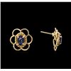Image 2 : 1.00ctw Blue Sapphire and Diamond Earrings - 14KT Yellow Gold