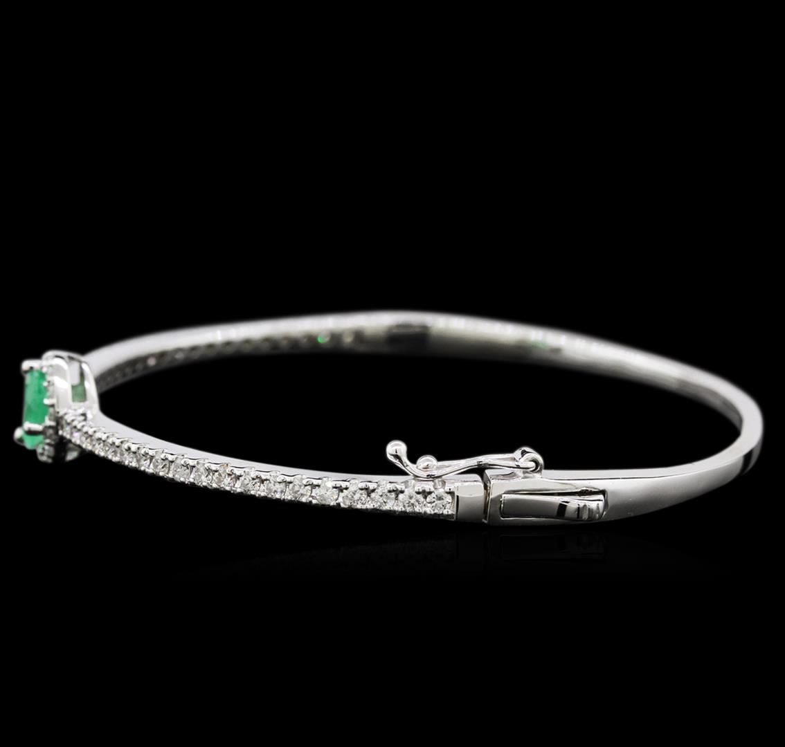 0.83ct Emerald and Diamond Bangle Bracelet - 14KT White Gold