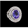 Image 1 : 14KT White Gold 4.67ct Tanzanite and Diamond Ring