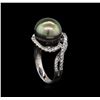 Image 3 : 0.58ctw Pearl and Diamond Ring - 14KT White Gold