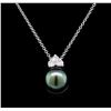 Image 2 : 0.33ctw Pearl and Diamond Pendant - 14KT White Gold
