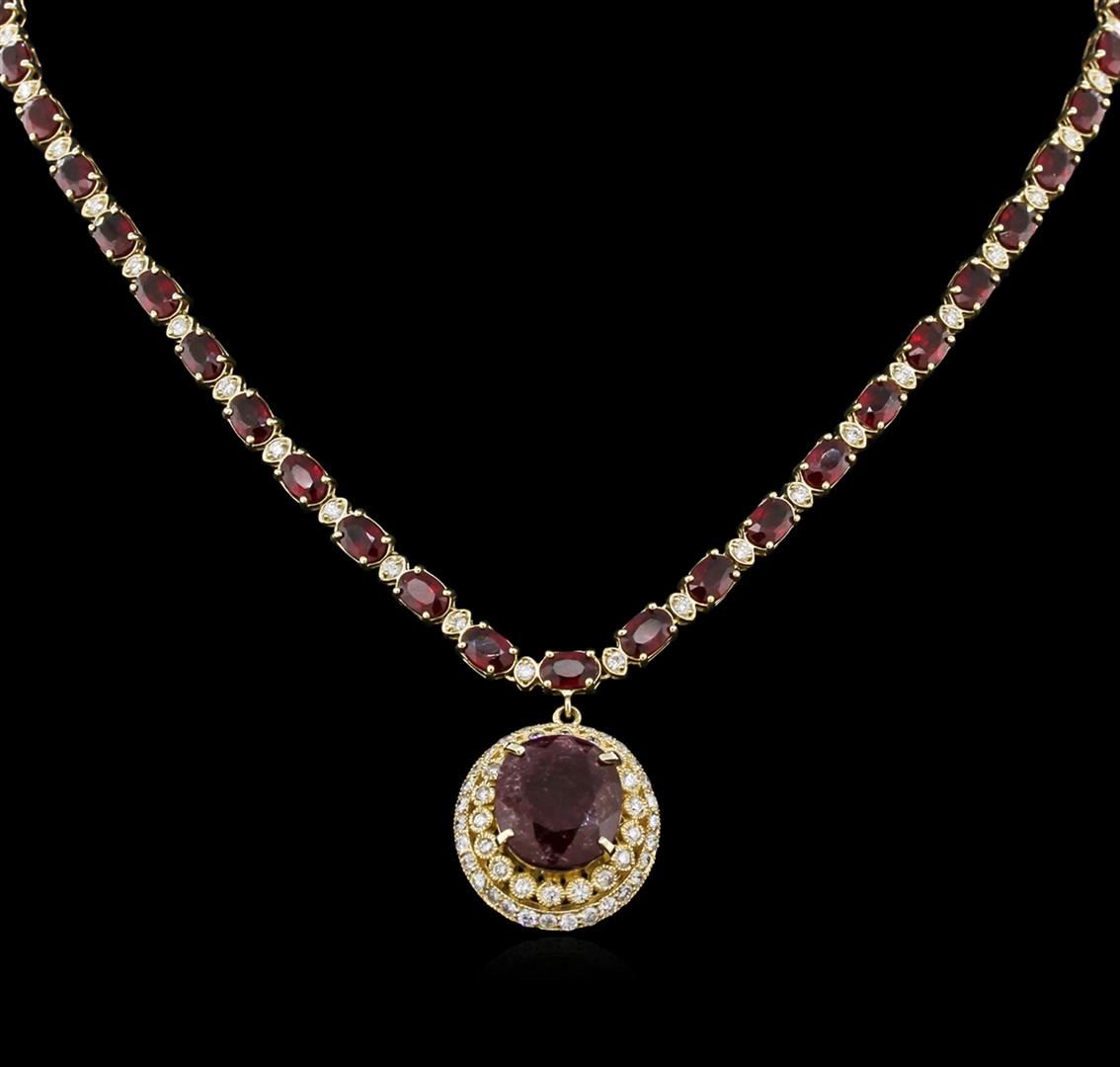 14KT Yellow Gold 40.78ctw Ruby and Diamond Necklace