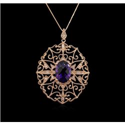 4.94ct Amethyst and Diamond Pendant With Chain - 14KT Rose Gold