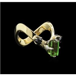 1.50ct Green Amethyst and Black Diamond Ring - 14KT Yellow Gold