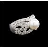 Image 2 : Pearl and Diamond Ring - 14KT White Gold