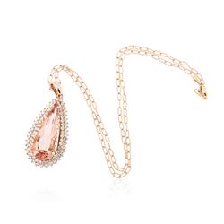 14KT Rose Gold GIA Certified 23.45ct Morganite and Diamond Pendant With Chain