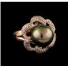 Image 1 : Tahitian Pearl and Diamond Ring - 14KT Rose Gold