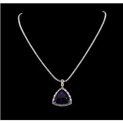 14KT White Gold GIA Certified 46.34ct Tanzanite and Diamond Pendant With Chain