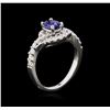 Image 3 : 0.90ct Blue Sapphire and Diamond Ring - 14KT White Gold