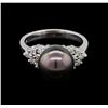 Image 2 : 0.33ctw Pearl and Diamond Ring - 14KT White Gold