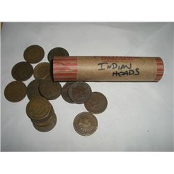 INDIAN HEAD PENNIES *FULL ROLL* 50 TOTAL *UNSEARCHED MIXED DATES & GRADES* ROLL CAME OUT OF SAFE!!