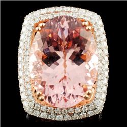 14K Gold 19.15ct Morganite & 1.57ctw Diamond Ring