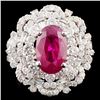 Image 1 : *GIA 18K Gold 4.10ct Ruby & 2.10ctw Diamond Ring
