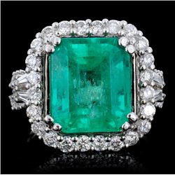 18K Gold 6.67ct Emerald & 1.35ct Diamond Ring