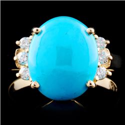 14K Gold 2.94ct Turquoise & 0.06ctw Diamond Ring