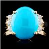 Image 1 : 14K Gold 2.94ct Turquoise & 0.06ctw Diamond Ring