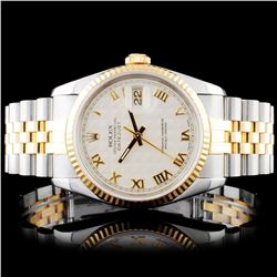 Rolex YG/SS DateJust 36mm Ivory Pyramid Wristwatch