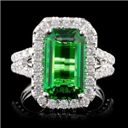 18K White Gold 4.09ct Tsavorite & 1.11ct Diamond R