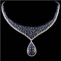 18K Gold 43.98ct Sapphire & 2.53ctw Diamond Neckla