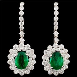 18K Gold 2.25ct Emerald & 2.28ctw Diamond Earrings