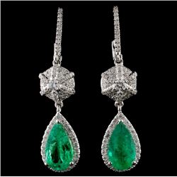 18K Gold 2.38ct Emerald & 0.74ct Diamond Earrings