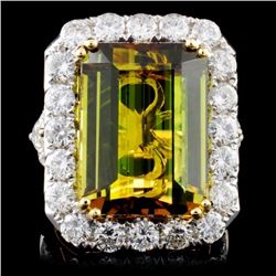 18K Gold 16.59ct Tourmaline & 3.38ct Diamond Ring