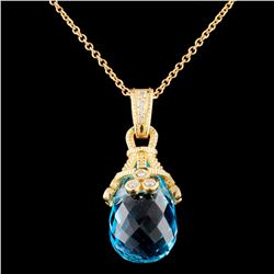 18K Gold 21.62ct Topaz & 0.24ctw Diamond Pendant