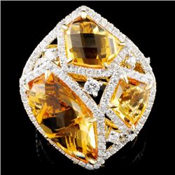 14K Gold 8.24ct Citrine & 0.99ctw Diamond Ring