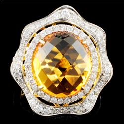 14K Gold 7.27ct Citrine & 0.90ctw Diamond Ring