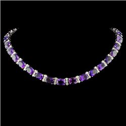 14K Gold 61.00ctw Amethyst & 2.63ctw Diam Necklace