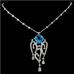 14K White Gold 6.44ct Topaz & 1.78ctw Diamond Neck