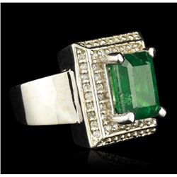 14KT White Gold 3.02ct Emerald and Diamond Ring