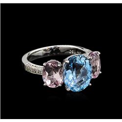 3.56ct Aquamarine, Morganite and Diamond Ring - 18KT White Gold