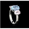 Image 4 : 3.56ct Aquamarine, Morganite and Diamond Ring - 18KT White Gold