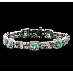 2.84ctw Emerald and Diamond Bracelet - 14KT White Gold