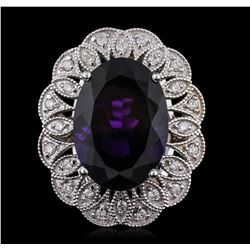 14KT White Gold 11.35ct Amethyst and Diamond Ring