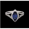 Image 2 : 1.50ct Blue Sapphire and Diamond Ring - 14KT White Gold