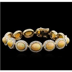 18.50ctw Opal and Diamond Bracelet - 14KT Yellow Gold